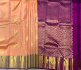Peach Orange Kanjivaram Saree With Magenta Pallu