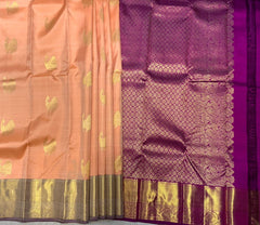 Peach Orange Kanjivaram Saree With Magenta Pallu