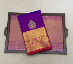 Dark Violet Kanjivaram Saree With pink Pallu
