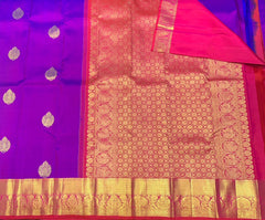 Dark Violet Kanjivaram Saree With pink Pallu