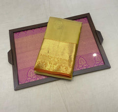 Limeade Yellow Kanjivaram Saree With Paprika Red Pallu