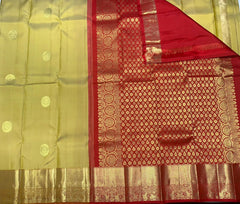Limeade Yellow Kanjivaram Saree With Paprika Red Pallu
