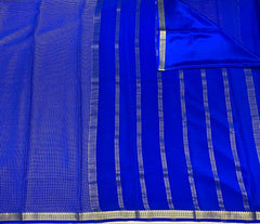 Royal Blue Mysore Pure Silk Saree With Golden Checks