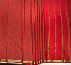 Scarlet Red Mysore Pure Silk Saree With Golden Checks