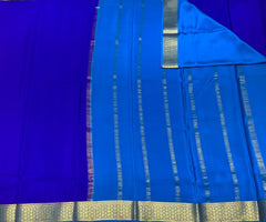 Dark Blue Mysore Pure Silk Saree With Bright Blue Pallu