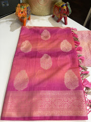 Bubblegum Pink Dual Shade Banaras Kora Saree with blouse