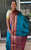 Persian Blue Retta pettu Saree with dusty rose border