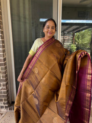 Medium Brown Kanjivaram Saree with Wine Border