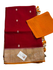 Bindi red Banaras Khaddi Saree