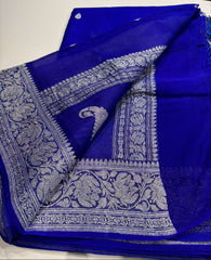 Royal Blue Banaras Khaddi Saree