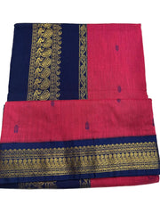9 yards - Deep Carmine Silk Cotton Saree with Navy Border