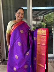 Dark Violet Kanjivaram Saree With pink Pallu