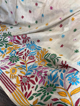 White Tussar Silk Saree with Bright Floral Design