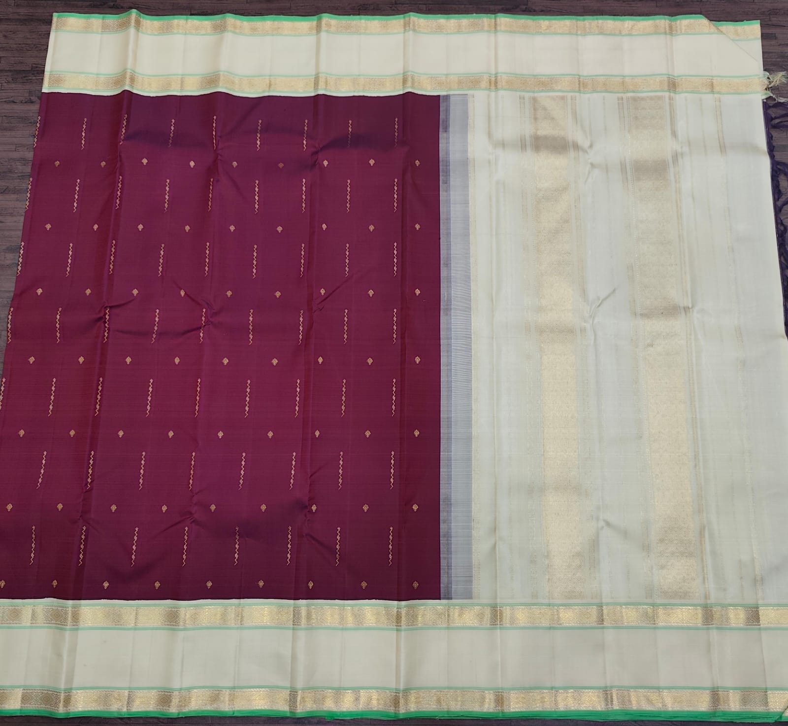 Wine Kanjivaram Saree with Pale Silver Border