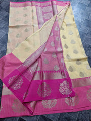 Winter Hazel Banarasi Semi Silk Saree with Dark Fuchsia Pallu