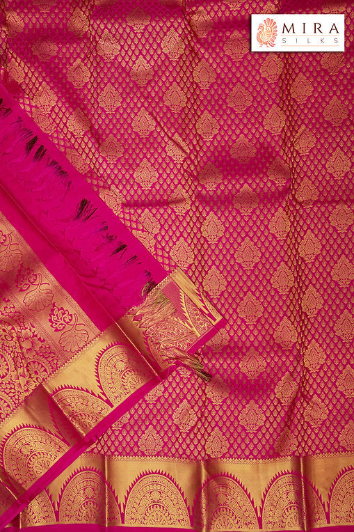Cabaret Pink Kanjivaram Silk Saree with Motifs - MIRASILKS Cabaret Pink Kanjivaram Silk Saree with Motifs