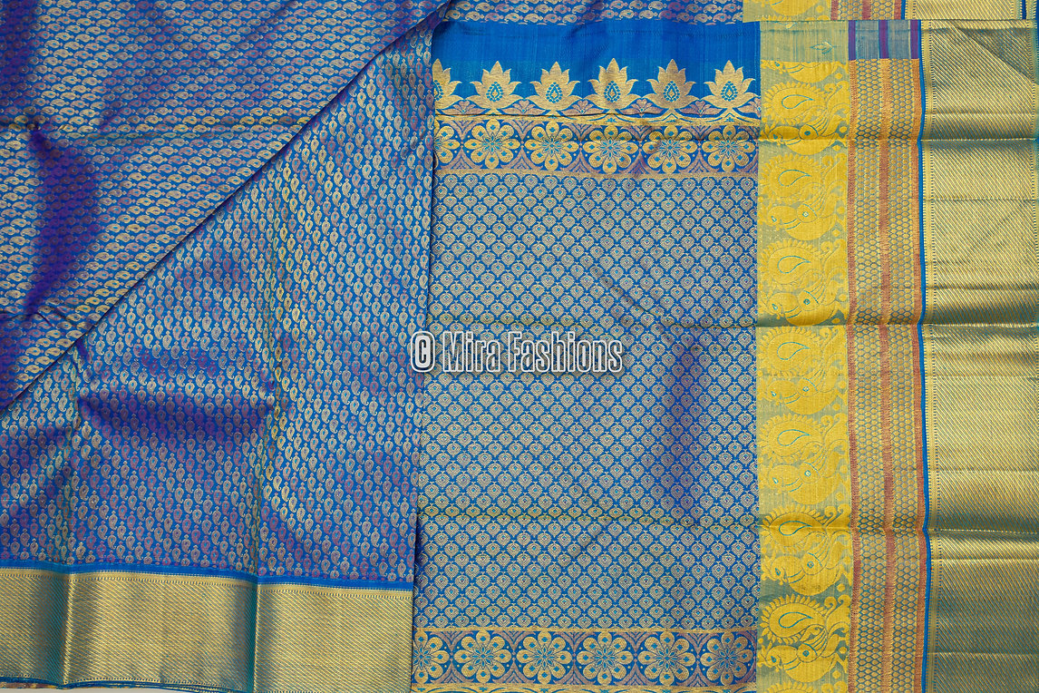 Imperial blue tissue gold Kanjivaram Silk Saree - MIRASILKS Imperial blue tissue gold Kanjivaram Silk Saree