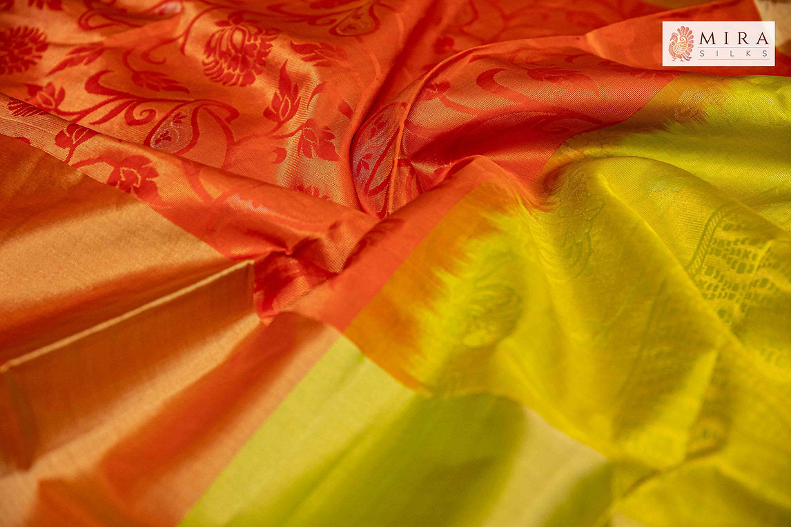 Pear Green Soft Silk Tissue Saree with Stitched Blouse - MIRASILKS Pear Green Soft Silk Tissue Saree with Stitched Blouse