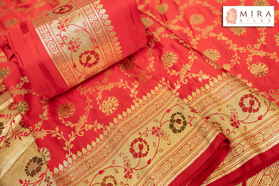 Red Banarasi Bridal Saree - MIRASILKS Red Banarasi Bridal Saree
