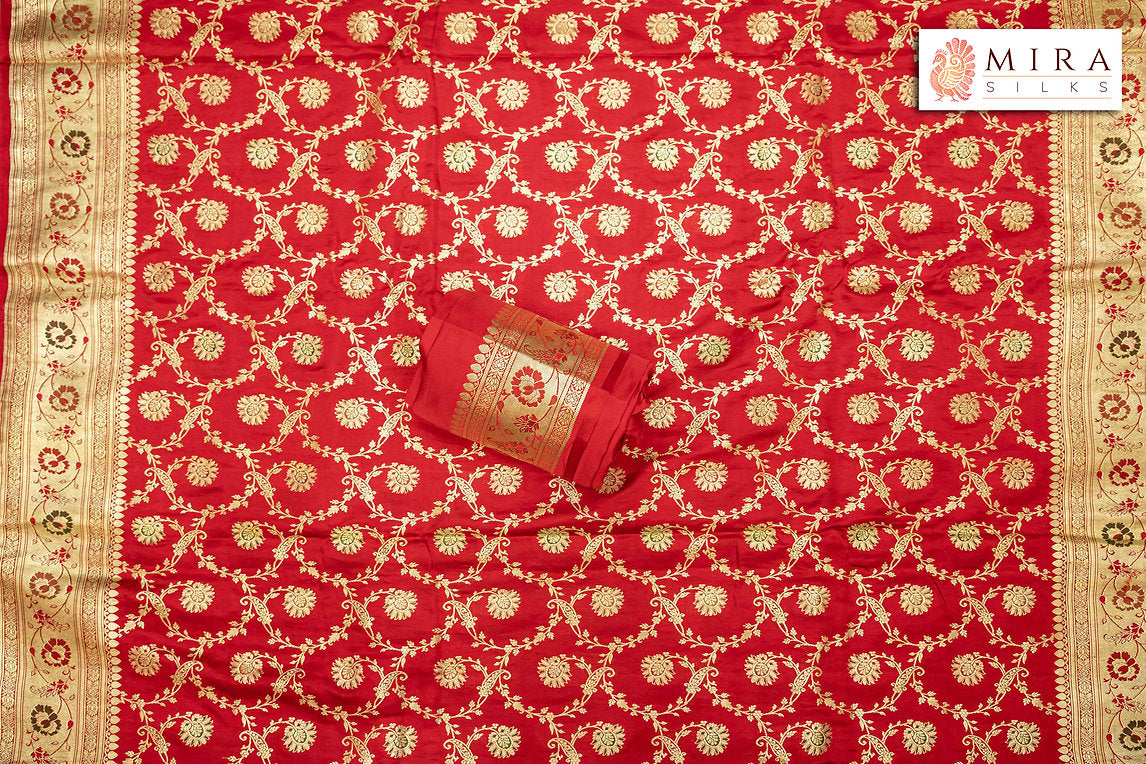 Red Banarasi Bridal Saree - MIRASILKS Red Banarasi Bridal Saree