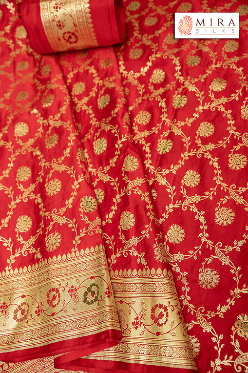 Red Banarasi Bridal Saree - MIRASILKS Red Banarasi Bridal Saree
