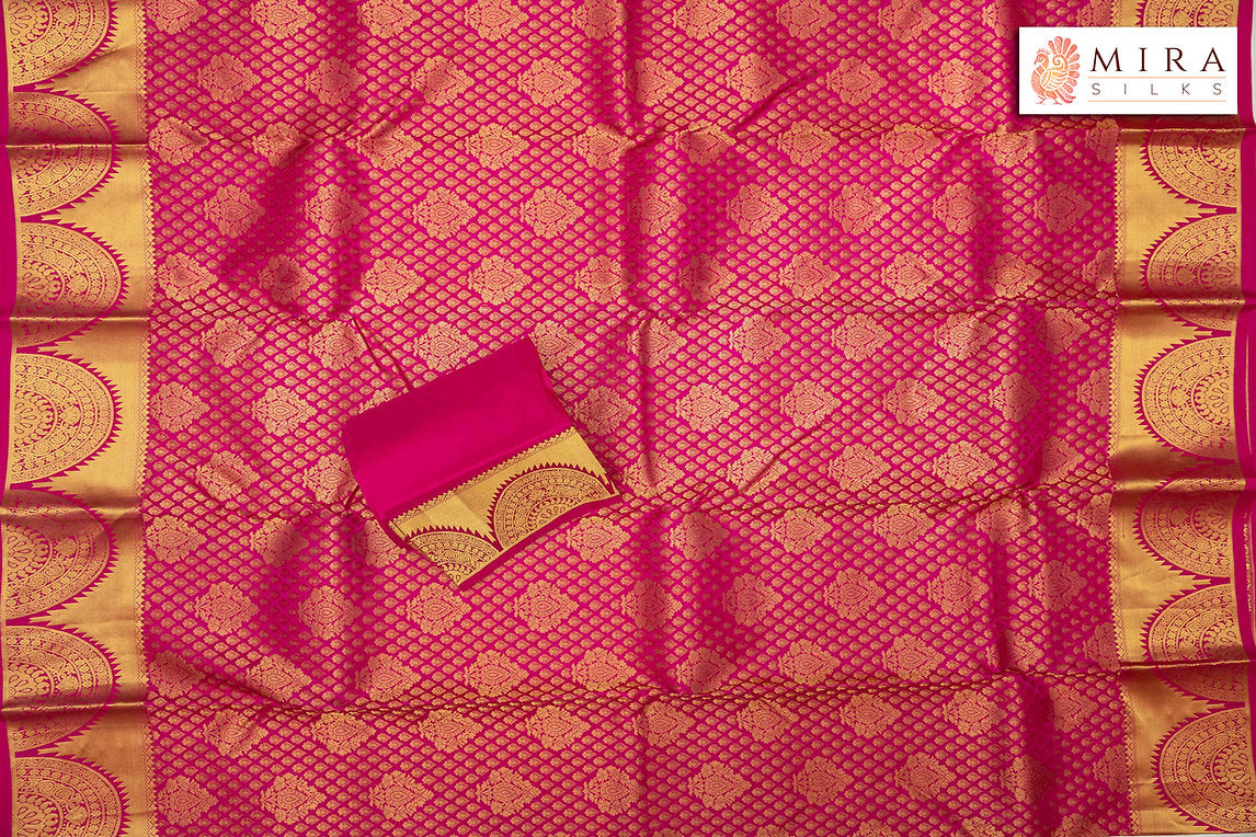 Cabaret Pink Kanjivaram Silk Saree with Motifs - MIRASILKS Cabaret Pink Kanjivaram Silk Saree with Motifs