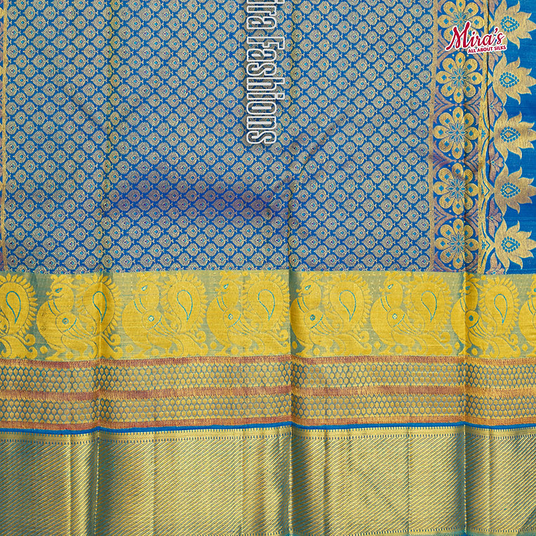 Imperial blue tissue gold Kanjivaram Silk Saree - MIRASILKS Imperial blue tissue gold Kanjivaram Silk Saree