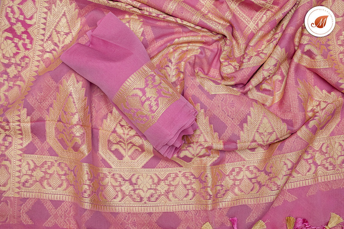 Carnation pink banaras georgette silk saree - MIRASILKS Carnation pink banaras georgette silk saree