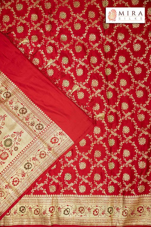 Red Banarasi Bridal Saree - MIRASILKS Red Banarasi Bridal Saree