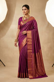 Deep Wine Purple Kanjivaram Saree with Copper Zari