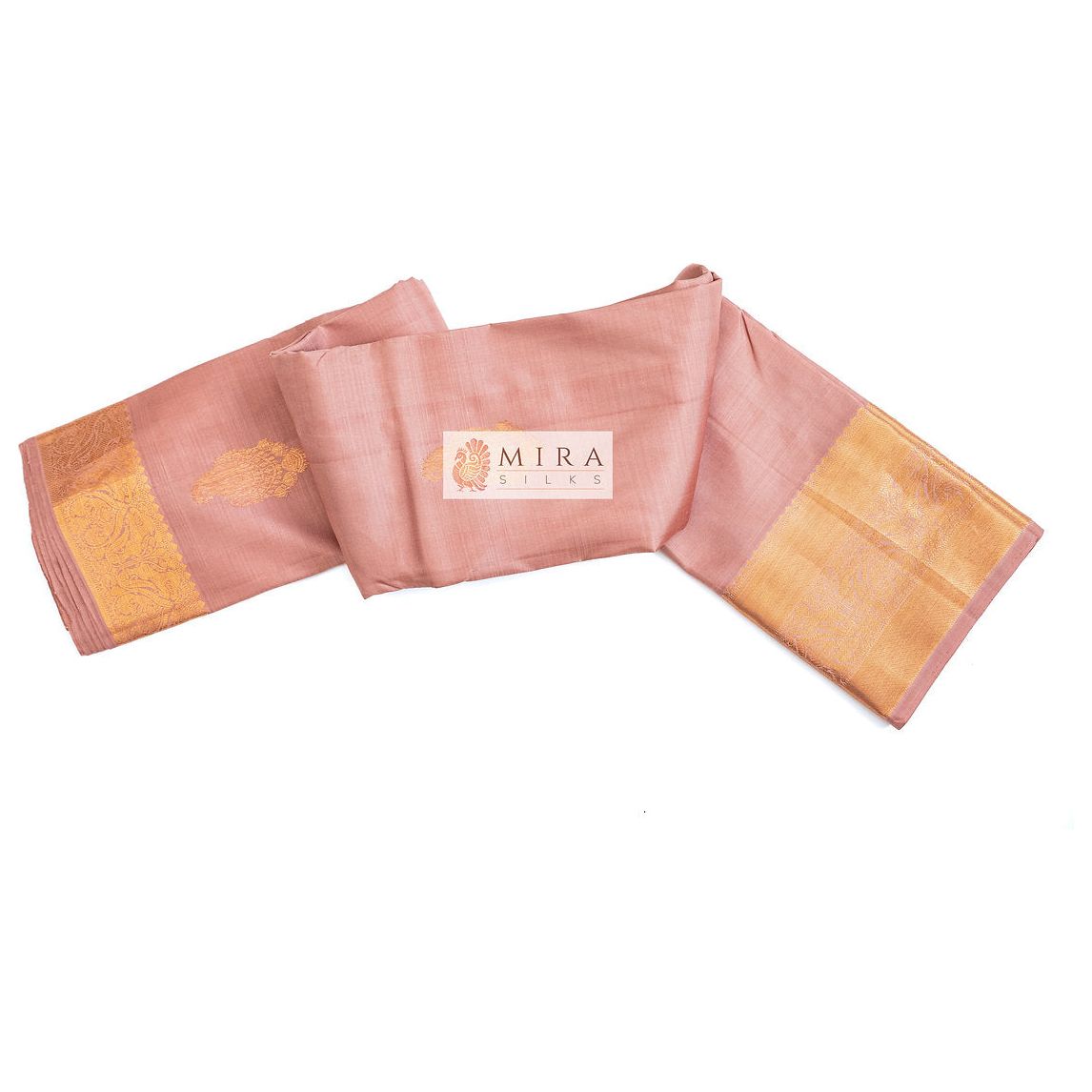 Coral Cream Kanjivaram Silk Saree - MIRASILKS Coral Cream Kanjivaram Silk Saree