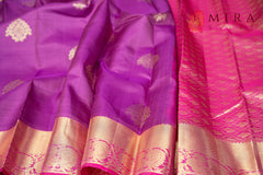 Dull Purple Kanjivaram saree with pink border - MIRASILKS Dull Purple Kanjivaram saree with pink border