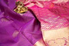 Dull Purple Kanjivaram saree with pink border - MIRASILKS Dull Purple Kanjivaram saree with pink border