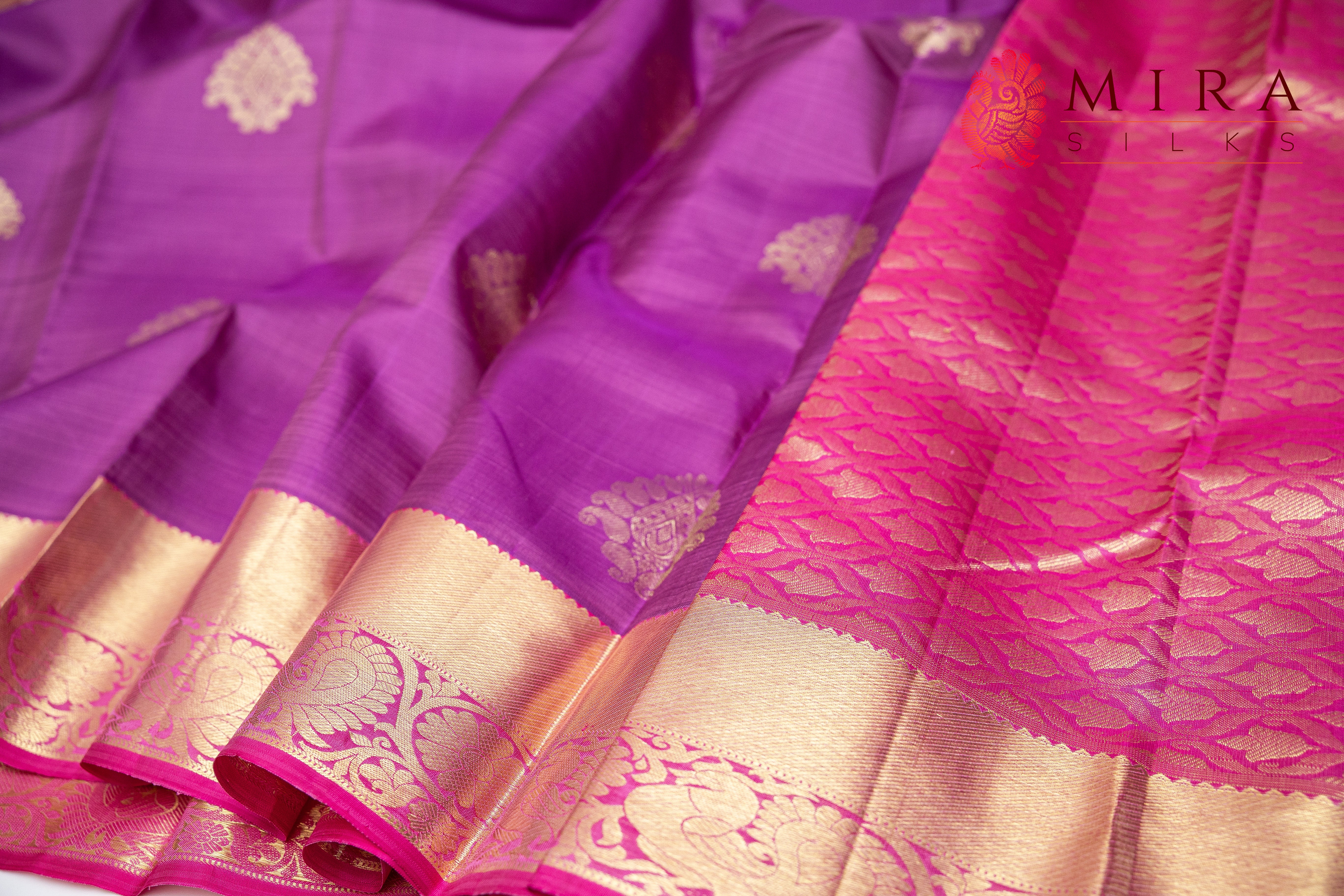 Dull Purple Kanjivaram saree with pink border - MIRASILKS Dull Purple Kanjivaram saree with pink border
