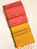 kanakambaram Soft Silk Saree with green border and yellow pallu