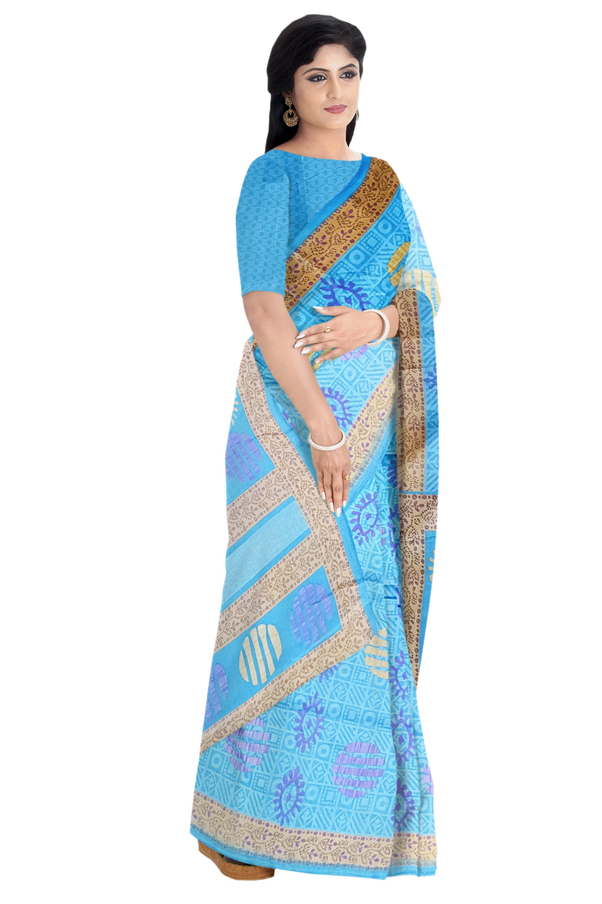 Sky Blue Crepe Floral Printed Saree - MIRASILKS Sky Blue Crepe Floral Printed Saree