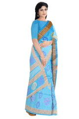Sky Blue Crepe Floral Printed Saree - MIRASILKS Sky Blue Crepe Floral Printed Saree