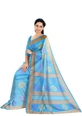 Sky Blue Crepe Floral Printed Saree - MIRASILKS Sky Blue Crepe Floral Printed Saree