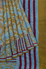 Olive Green Italian crepe with Kantha work - MIRASILKS Olive Green Italian crepe with Kantha work