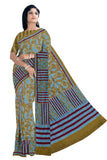 Olive Green Italian crepe with Kantha work - MIRASILKS Olive Green Italian crepe with Kantha work