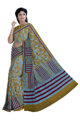 Olive Green Italian crepe with Kantha work - MIRASILKS Olive Green Italian crepe with Kantha work