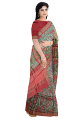 Red and Green Moonga Silk Printed Saree - MIRASILKS Red and Green Moonga Silk Printed Saree