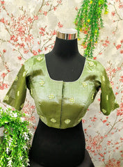 Sage Green with flower embroidery blouse