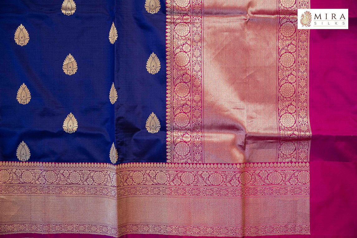 Navy Blue Banaras Katan saree - MIRASILKS Navy Blue Banaras Katan saree