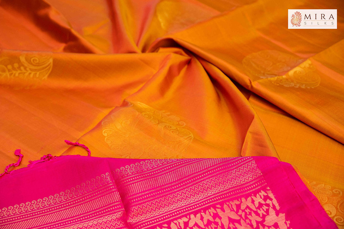 Pumpkin yellow and pink soft silk - MIRASILKS Pumpkin yellow and pink soft silk