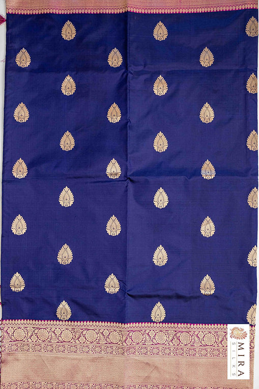Navy Blue Banaras Katan saree - MIRASILKS Navy Blue Banaras Katan saree