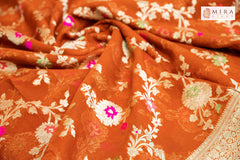 Rusty orange Banaras jaal georgette saree - MIRASILKS Rusty orange Banaras jaal georgette saree