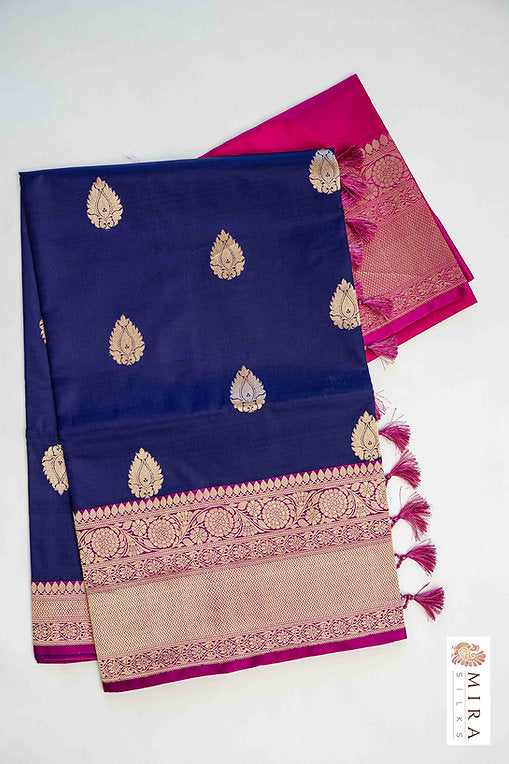 Navy Blue Banaras Katan saree - MIRASILKS Navy Blue Banaras Katan saree
