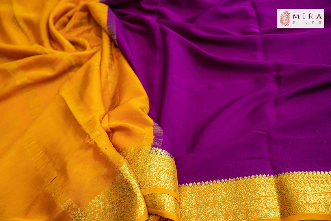 Purple and yellow mysore silk saree - MIRASILKS Purple and yellow mysore silk saree