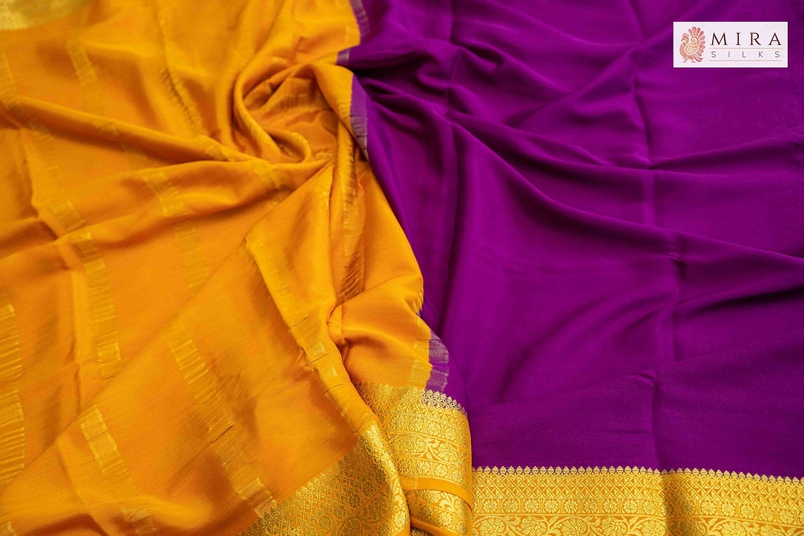Purple and yellow mysore silk saree - MIRASILKS Purple and yellow mysore silk saree